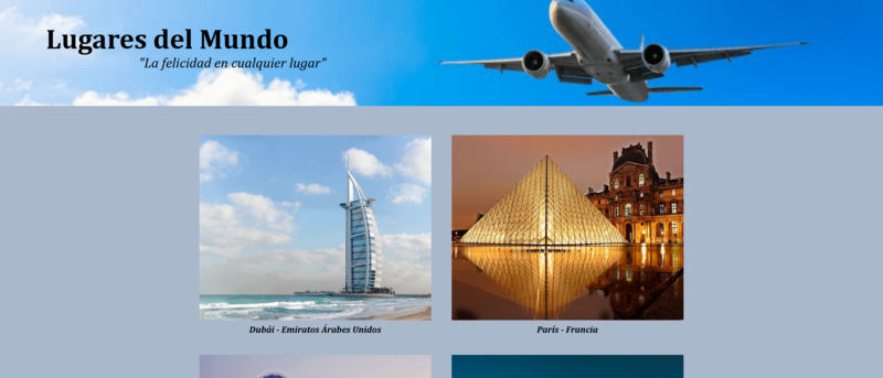 Previsualización de proyecto de landing page de web de lugares de mundo